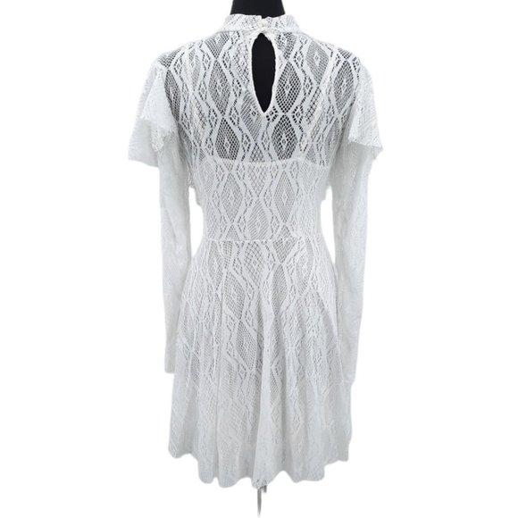 NEW Free People Creamy White Lace Rock Candy Mock Neck Dress M Ruffles Mini - Picture 8 of 12